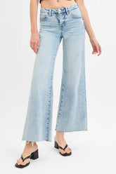 Tummy Control Low Rise Wide Leg Raw Cut Hem Jeans With Plus Size Risen LIGHT 0